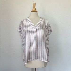 Red & White Striped V-Neck Blouse